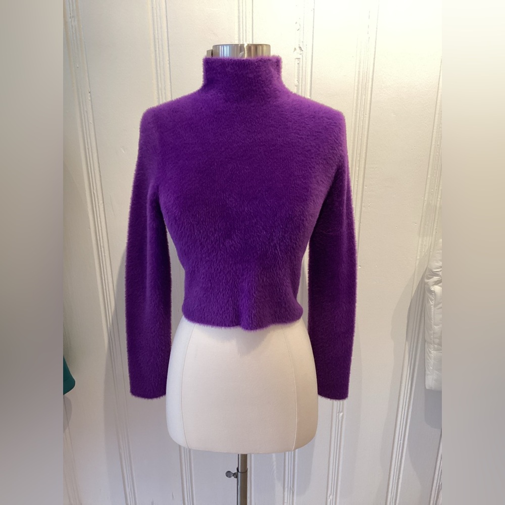 4SI3NNA Fuzzy Purple Turtle Neck with Open Back